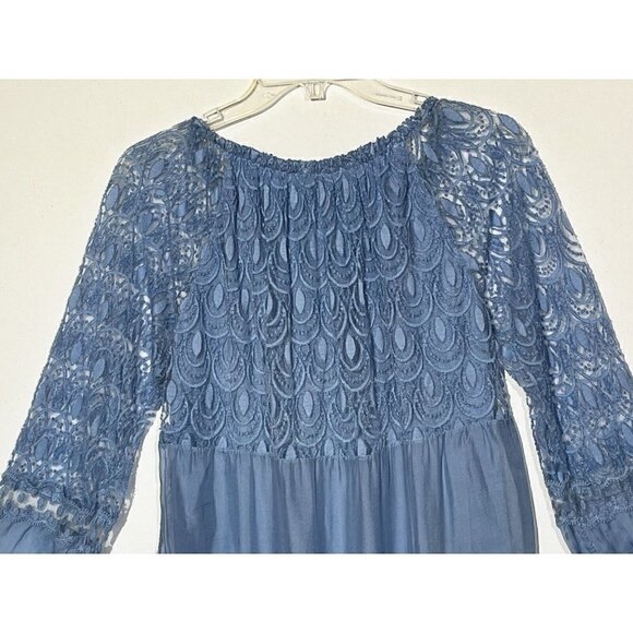 LOLA Blue Silk Lace Long Sleeve Blouse Top - Made in Italy - Picture 4 of 7